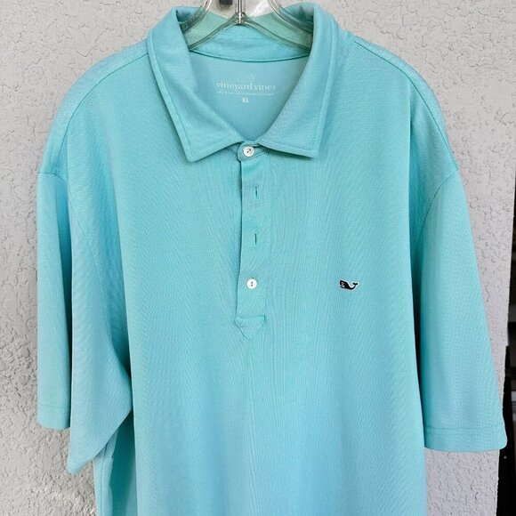 VINEYARD VINES Aqua Short Sleeve Polyester/Spandex Golf Polo Shirt Mens Size XL - Picture 2 of 9